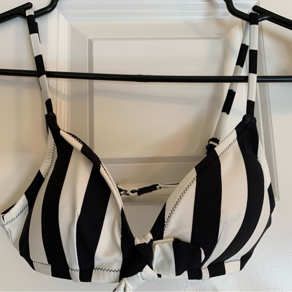 J.Crew Black and Ivory Stripe Tie Front Bikini Size XXS